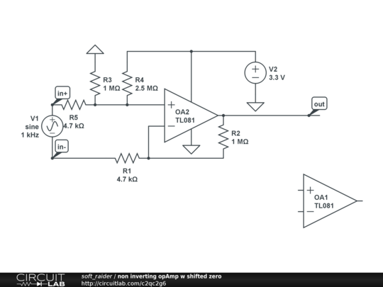 non inverting opAmp w shifted zero - CircuitLab