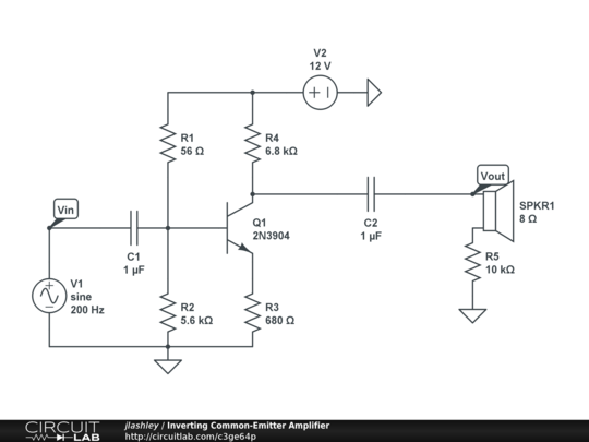 Inverting Common-Emitter Amplifier - CircuitLab