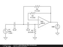 Active high pass filter(-40 db/decade)