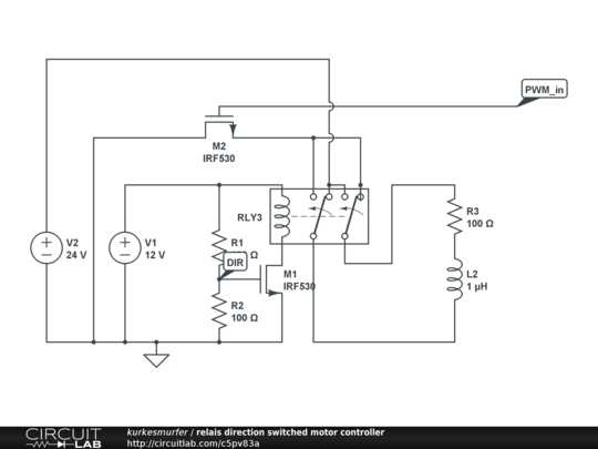 relais direction switched motor controller - CircuitLab