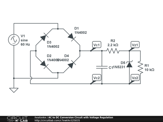 AC to DC Conversion Circuit with Voltage Regulation - CircuitLab