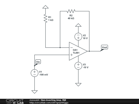 Non-Inverting Amp. MJE - CircuitLab