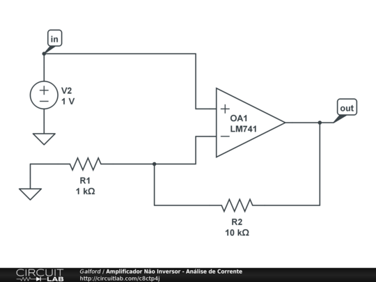 Amplificador Não Inversor - Análise de Corrente - CircuitLab