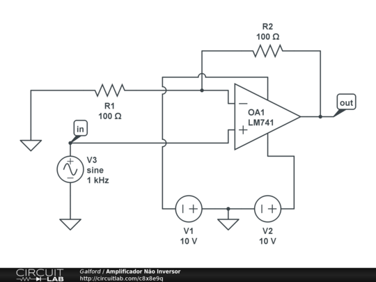 Amplificador Não Inversor - CircuitLab