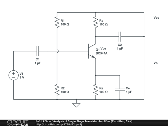 Analysis of Single Stage Transistor Amplifier (Circuitlab, C++ ...