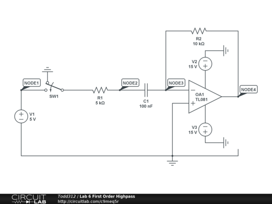 Lab 6 First Order Highpass - CircuitLab