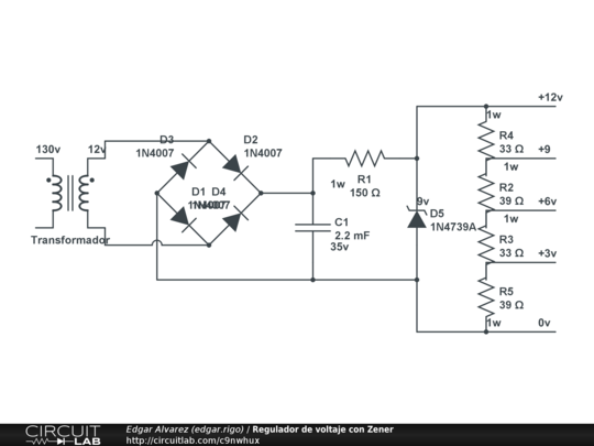 Regulador de voltaje con Zener - CircuitLab