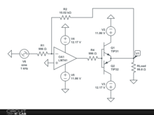 Chapter 7, Push-Pull current driver, Producing high current, positive and negative voltages with an op amp, adjusted feedback loop