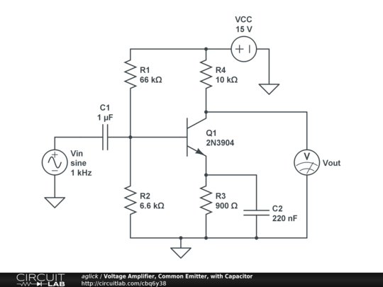 Voltage Amplifier, Common Emitter, with Capacitor - CircuitLab