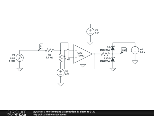 non-inverting attenuation 5v down to 3.3v - CircuitLab