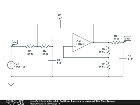 Electronics Lab 2: 3rd Order Butterworth Lowpass Filter TIme Domain ...