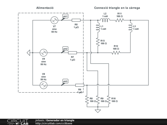 Connexió triangle - CircuitLab