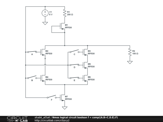 Nmos logical circuit boolean f = comp((A.B+C.D.E).F) - CircuitLab