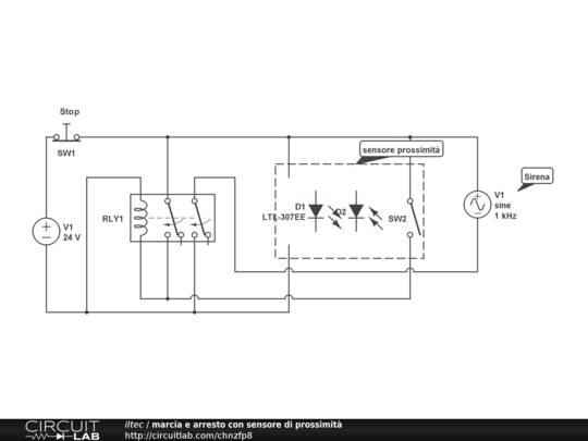 marcia e arresto con sensore di prossimità - CircuitLab