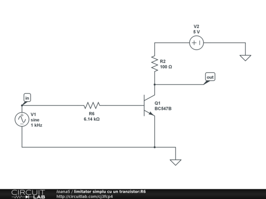 limitator simplu cu un tranzistor:R6 - CircuitLab