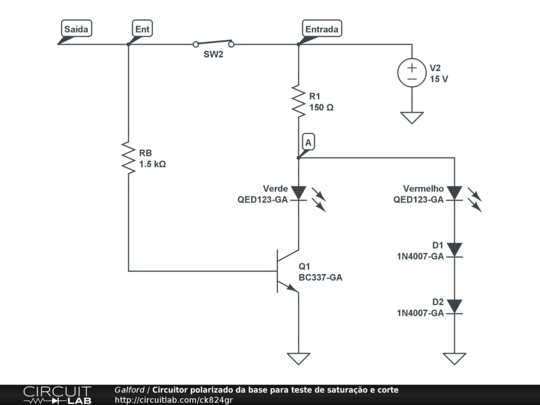 Circuitor polarizado da base para teste de saturação e corte - CircuitLab