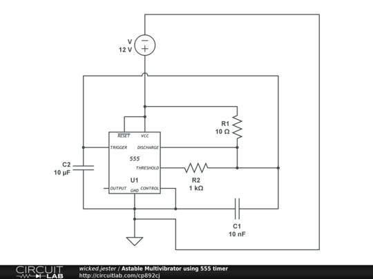 Astable Multivibrator using 555 timer - CircuitLab