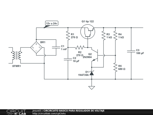CIRCIRCUITO BASICO PARA REGULADOR DE VOLTAJE - CircuitLab