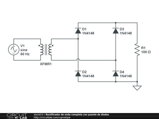 Rectificador De Onda Completa Con Puente De Diodos - Circuitlab