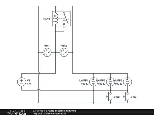 circuito escalera minutero - CircuitLab