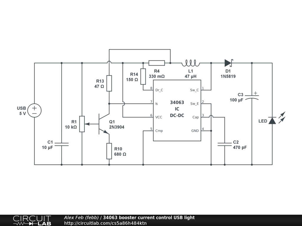 34063 DC-DC Step down drives N-MOSFET - CircuitLab
