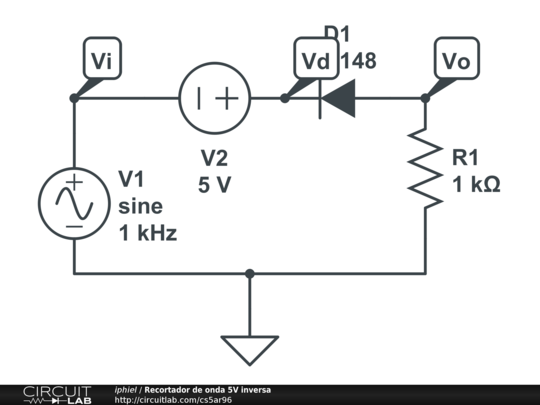 Recortador de onda 5V inversa - CircuitLab