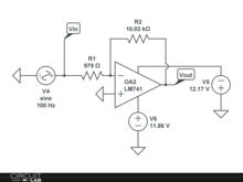 Chapter 6, Basic Operational Amplifier Circuits, Inverting and non-inverting amplifier at low frequencies, Figure 37 but with function generator attached