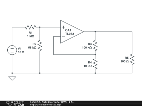 Nicht invertierter OPV (+2 Rs) - CircuitLab