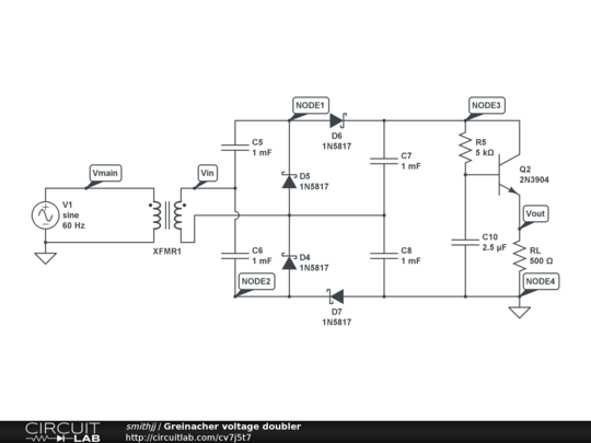 Greinacher voltage doubler - CircuitLab