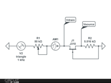 Chapter 5, Field Effect Transistors, FET as a Variable Resistor, Fig. 32 with a Function Generator