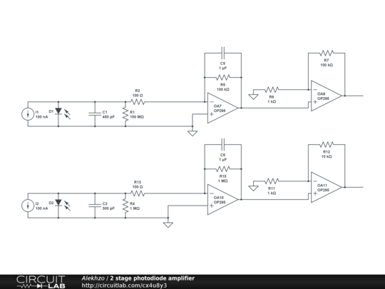 2 Stage Photodiode Amplifier Circuitlab