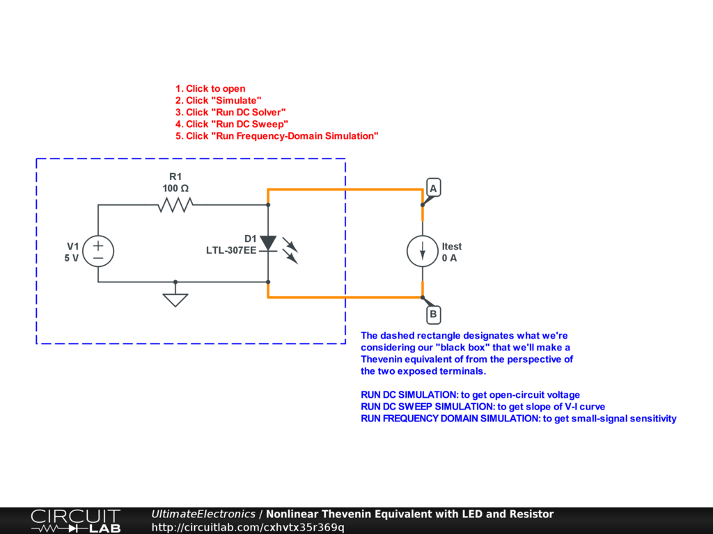 Nonlinear Thevenin Equivalent with LED and Resistor