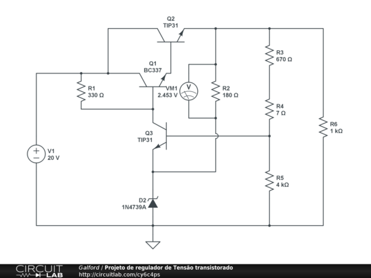 Projeto de regulador de Tensão transistorado - CircuitLab